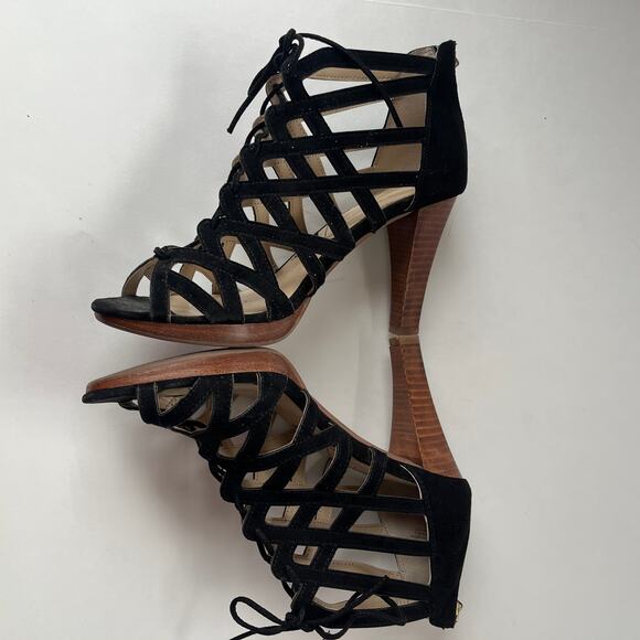 ADRIENNE VITTADINI Anjolie-1 Suede Strappy Web Heel Womens 8.5 Witchy Black - Picture 5 of 15